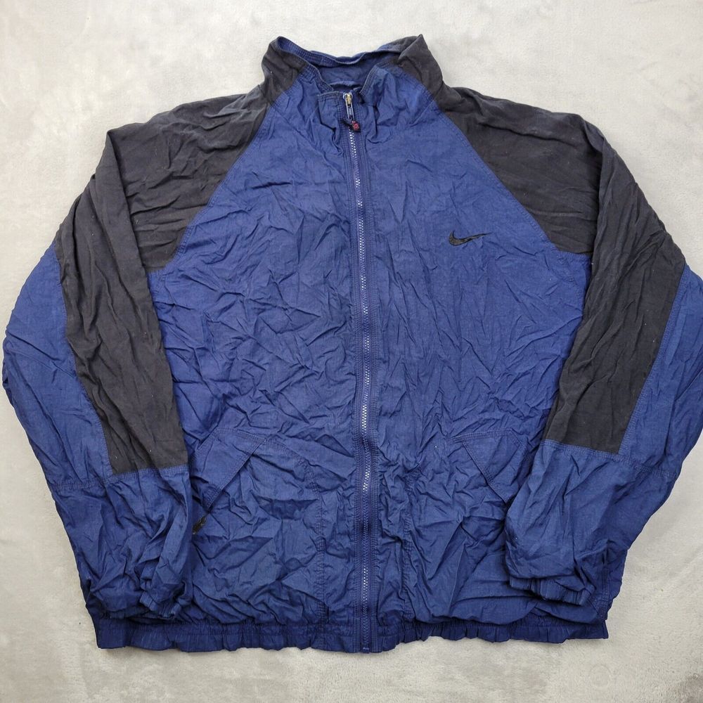 Nike Jacket Mens XXL Coat Track Rain Swoosh Baggy Vintage Y2K Blue Black Adult